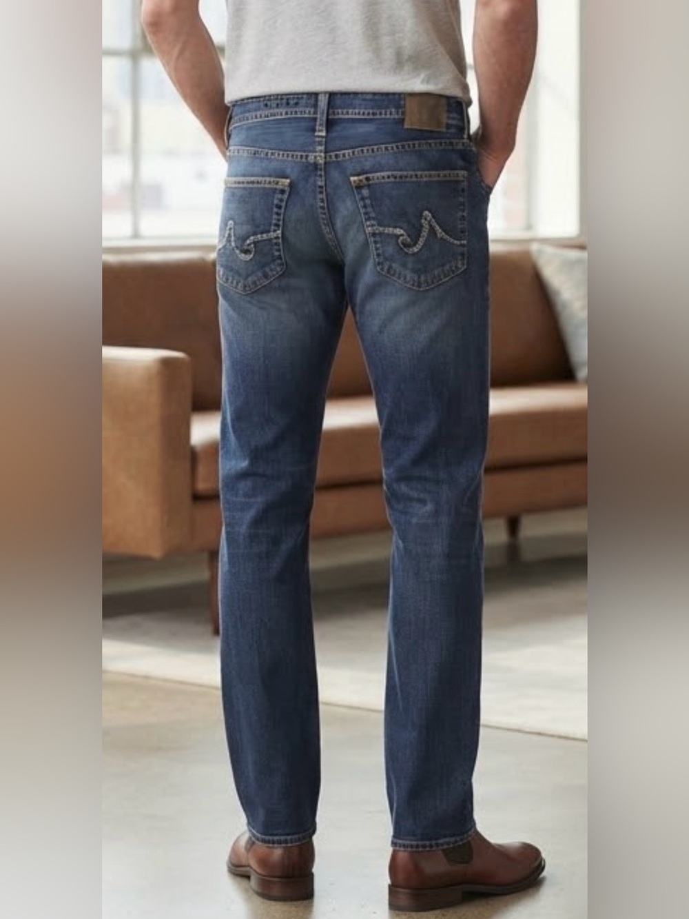 AG Adriano Goldschmied Men’s 34x34 Straight Leg Jeans Medium Wash Blue Denim